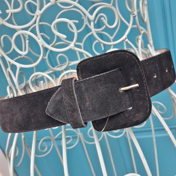 Suede Belt Genuine Leather Black Suede Covered Belt Buckle Size S - Picture 2 of 15